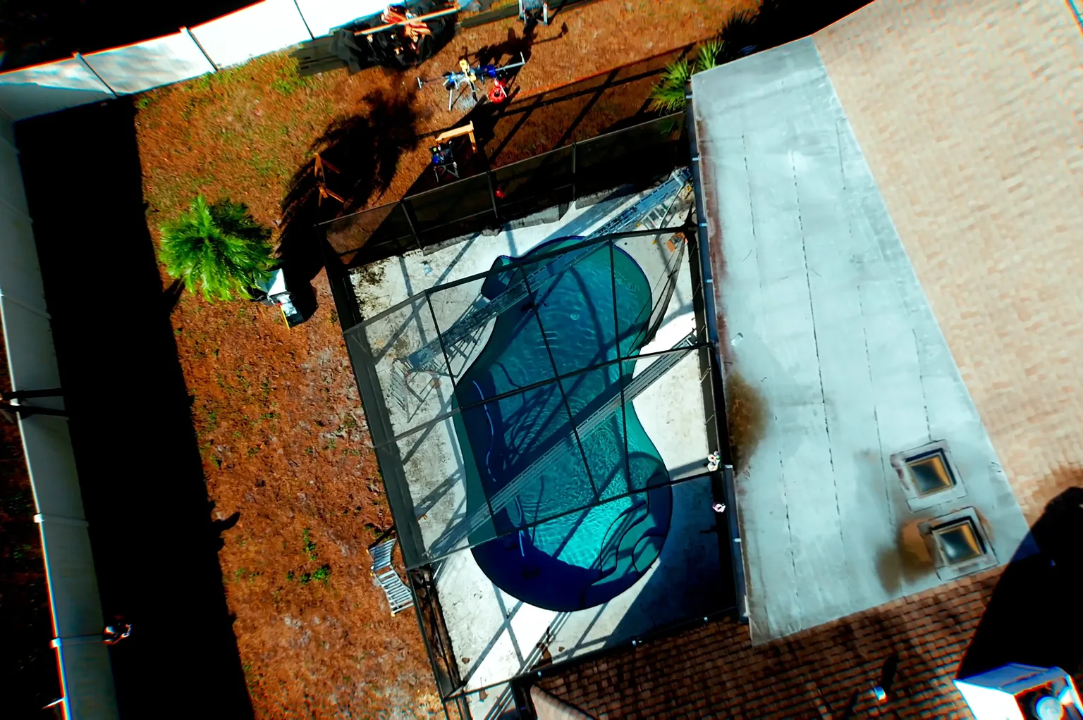 drone shot pool enclosure in construction